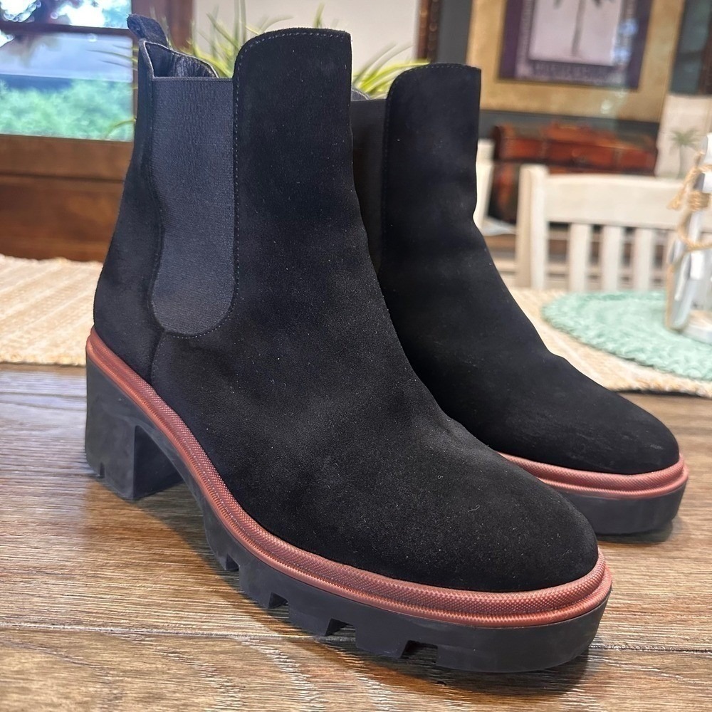 Antonio De Faria Portugal‎ Suede Chelsea Boots Platform Lug Sole Heel Black 8